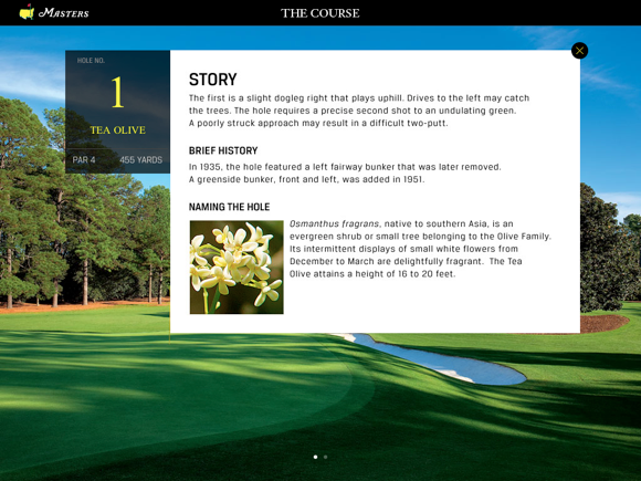 master_story.png The Masters Golf Tournament app hole story screen