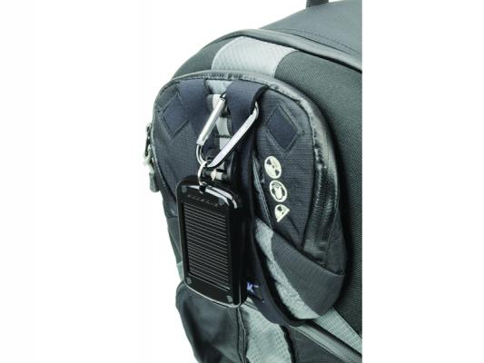 solBat II hanging from a backpack