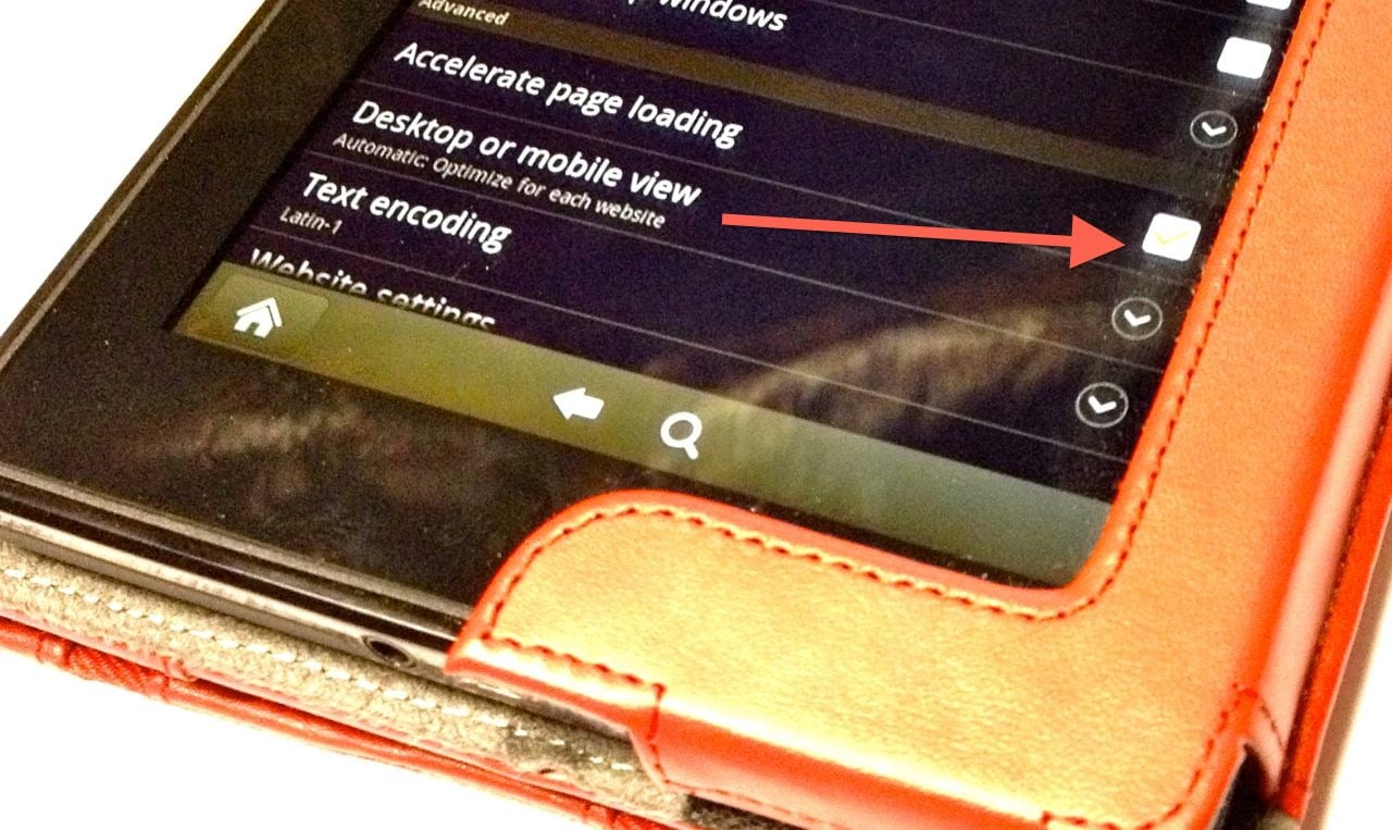 Kindle Fire Settings - uncheck Accelerate page loading