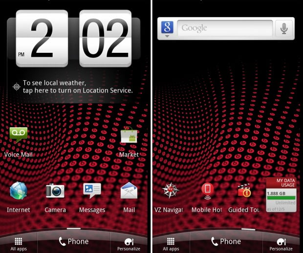 HTC Rezound Home Screens