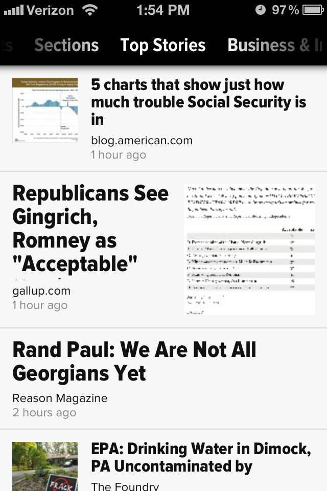 Zite for iPhone Top Stories