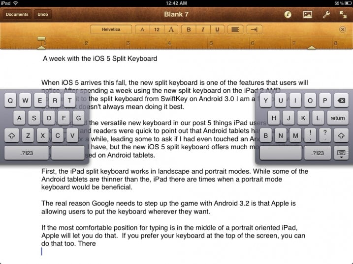 iPad split keyboard in iOS 5