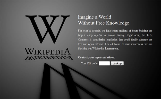 wikipedia goes dark to protest sopa