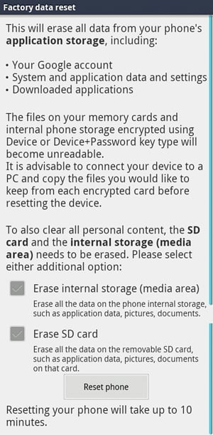 Factory Data Reset Screen on Droid RAZR Factory Data Reset Screen on Droid RAZR