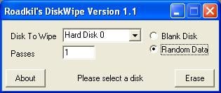 Roadkil Disk Wipe utility for Windows