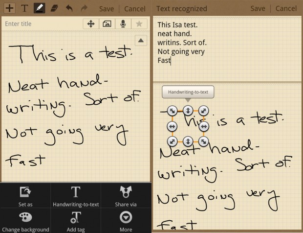 Galaxy Note S Memo Handwriting Recognition