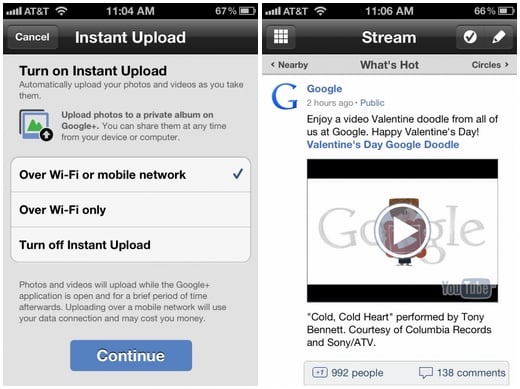 Google+ for iOS Instant Upload