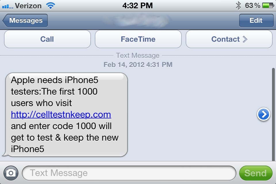 iPhone 5 Testers Text message