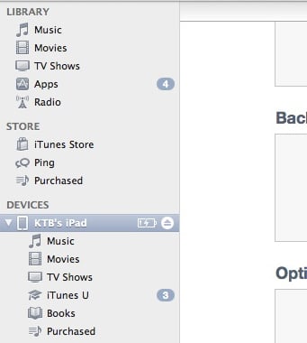 iTunes iPad in the sidebar