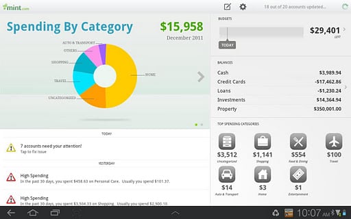 mint personal finance for tablets