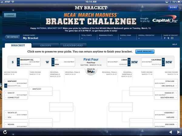 NCAA March Madness Brackets Page