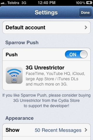 Sparrow for iPhone Push Notifications Arrive for Jailbroken iPhones