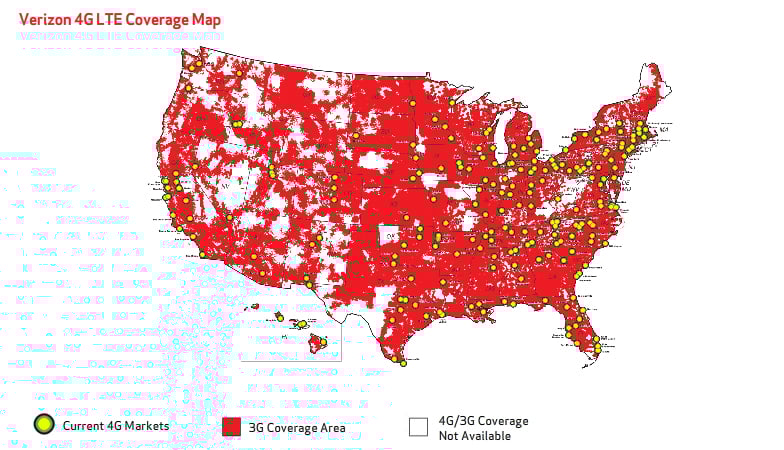 Verizon Wireless 4G LTE Coverage Map