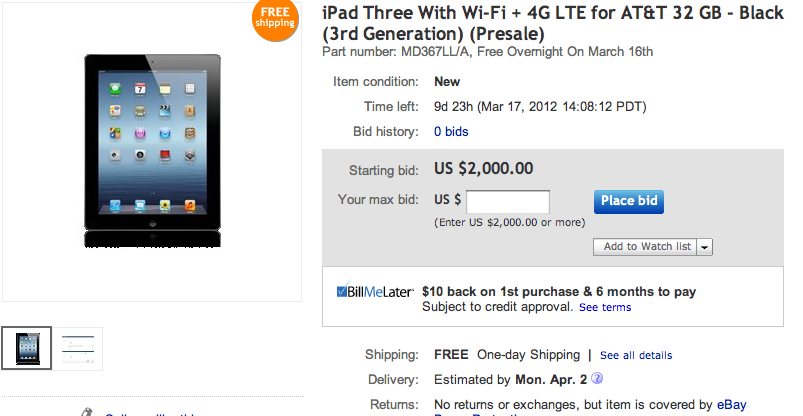 new iPad on eBay
