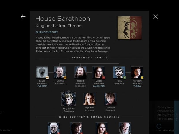 A family tree for Game of Thrones characters is one extra on the iPad