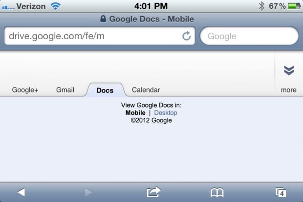 Google Drive iPhone iPad - webpage fail