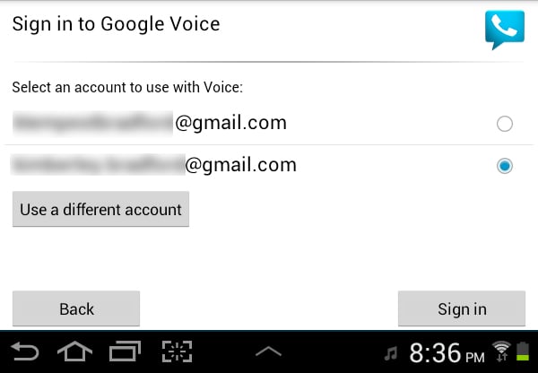 Google Voice Setup Choose Account