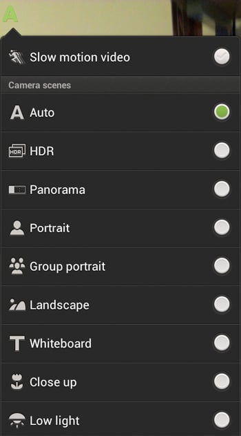 HTC One S Camera App - Scene Mode
