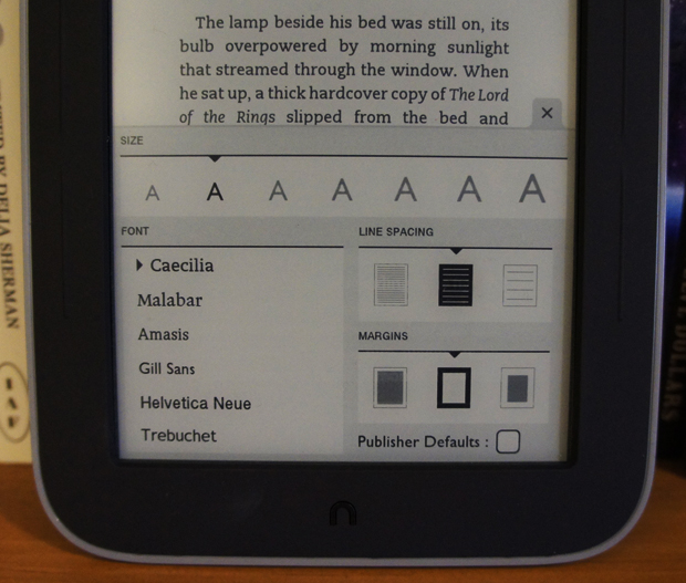 Nook Simple Touch with Glowlight - Reading Settings