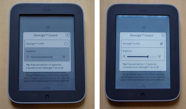 Nook Simple Touch with GlowLight - Glow Controls