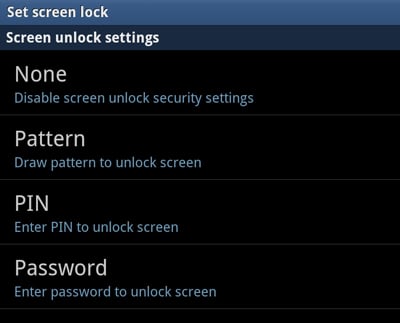 set Screen Lock - PIN, Pattern, Password
