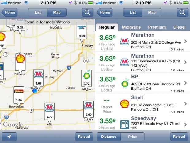 iPhone Gas apps - Gas Buddy map