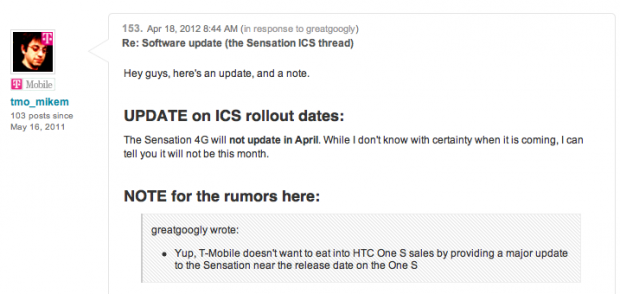 HTC Sensation 4G Android 4.0 Update Not Coming in April