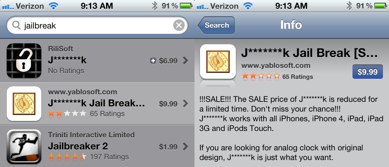 Apple censors Jailbreak