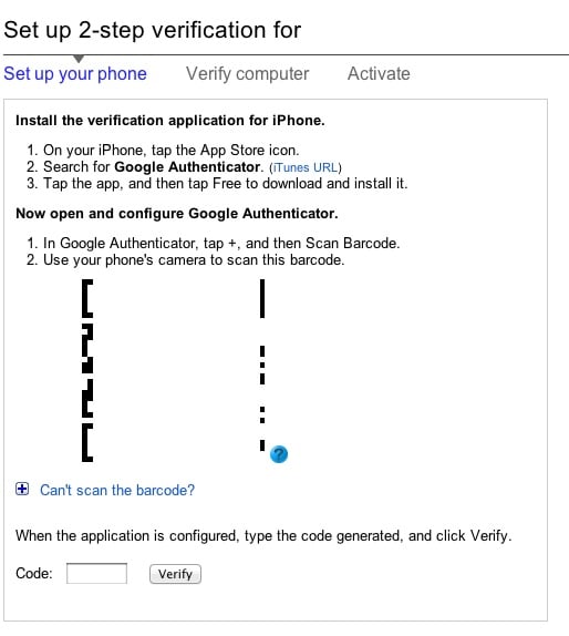 Google Authenticator app for iPhone