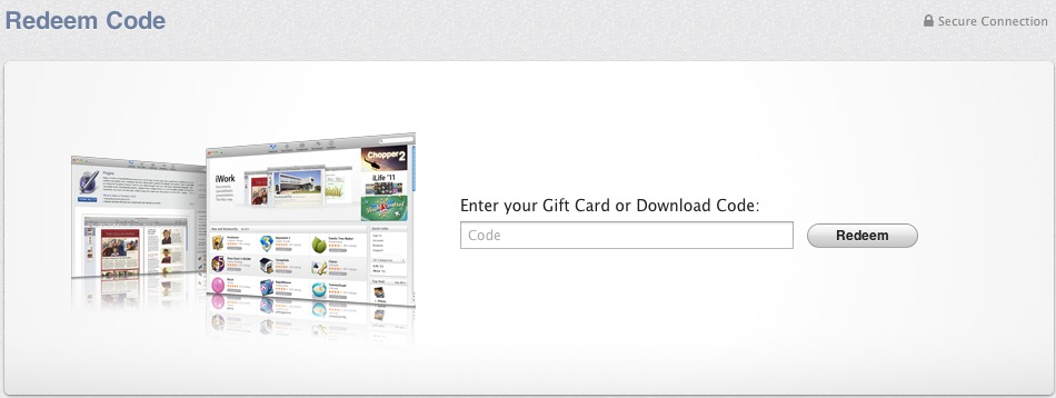 redeem code entry form in mac app store