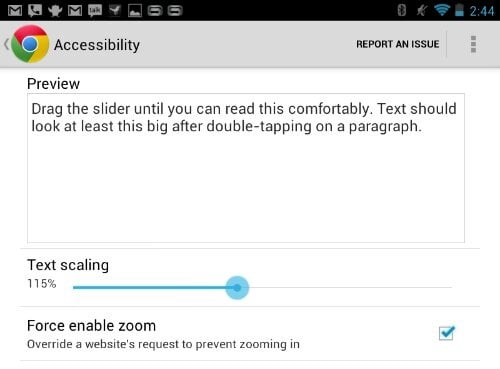 Chrome Text Size Nexus 7
