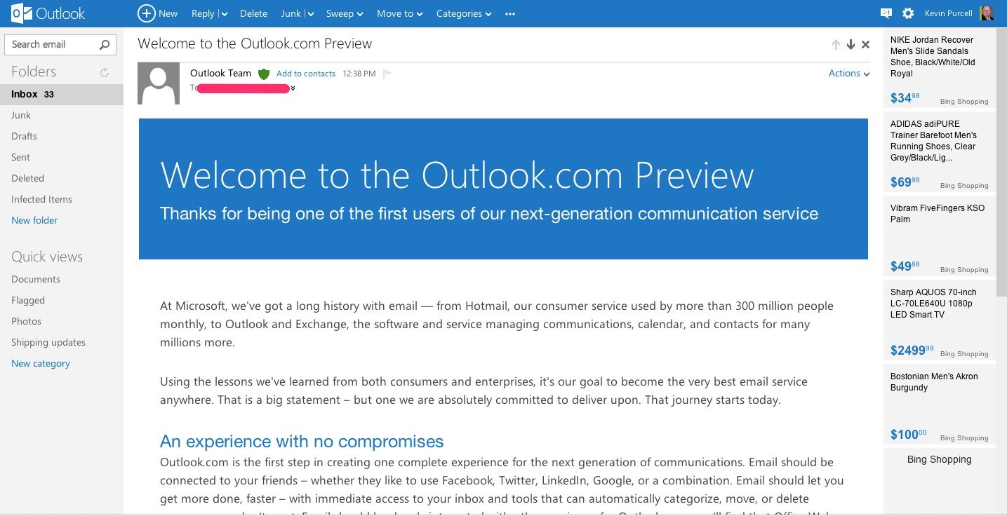 Outlook.com offers clean and simple interface