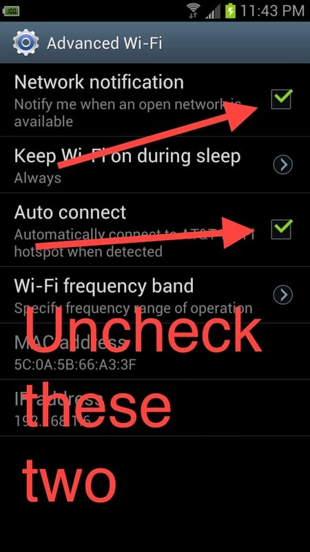 Uncheck wifi settings