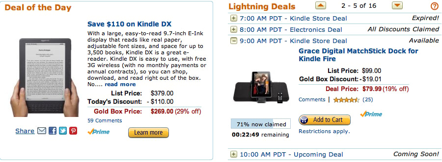 Amazon Kindle DX Gold Box sale