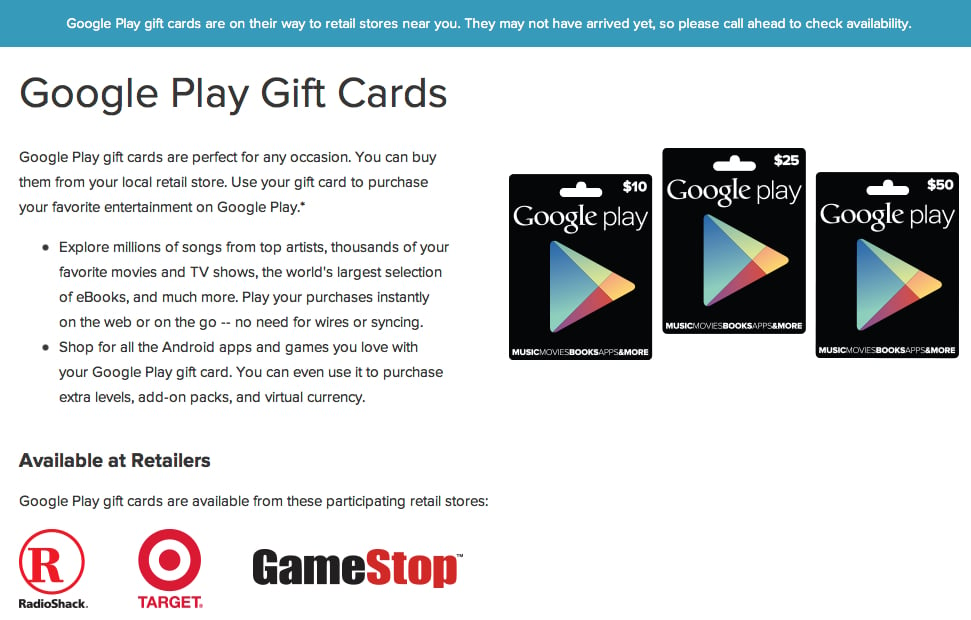 Google Play Gift Cards website
