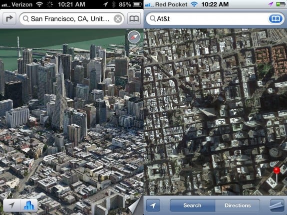 Apple Maps Flyover City Satellite iOS 6 vs iOS 5