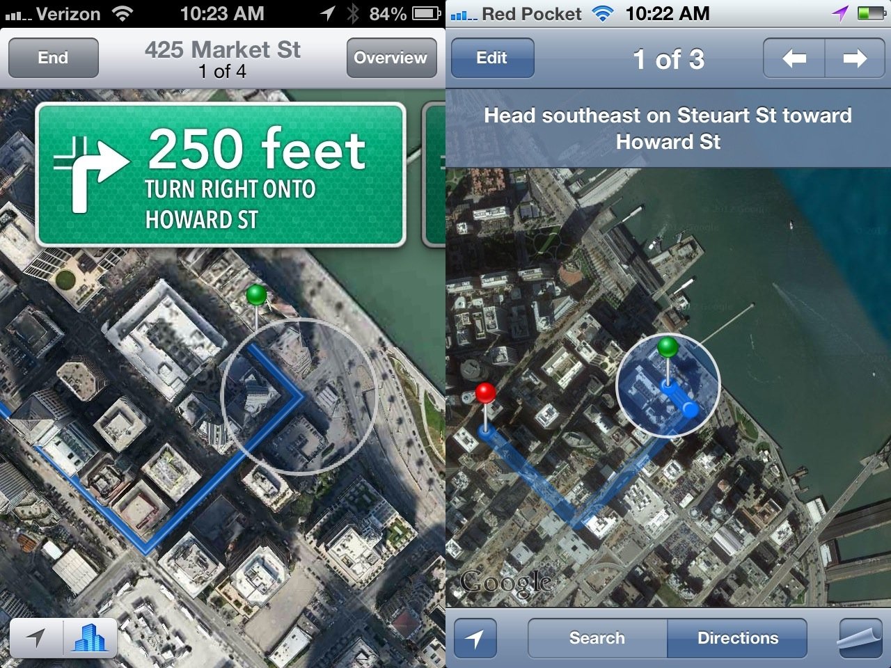 Apple Maps Navigation iOS 6 vs iOS 5