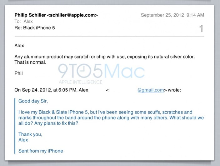 Phil Schiller iPhone 5 scratch email
