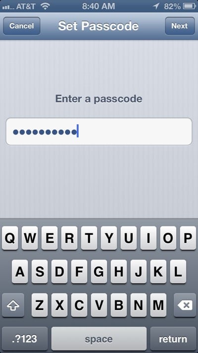 enter complex passcode
