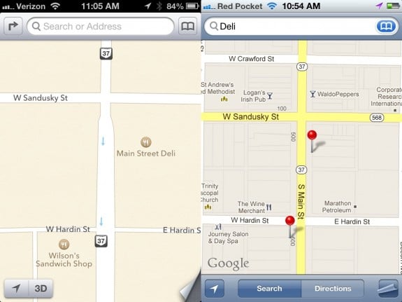 iOS 6 vs iOS 5 Maps on iPhone Points of Interest