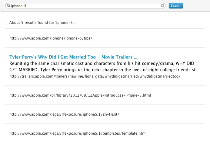 iPhone 5 Apple search results