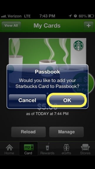 Add to Passbook prompt