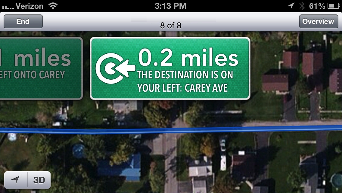 Apple Maps Error - Drive through yards