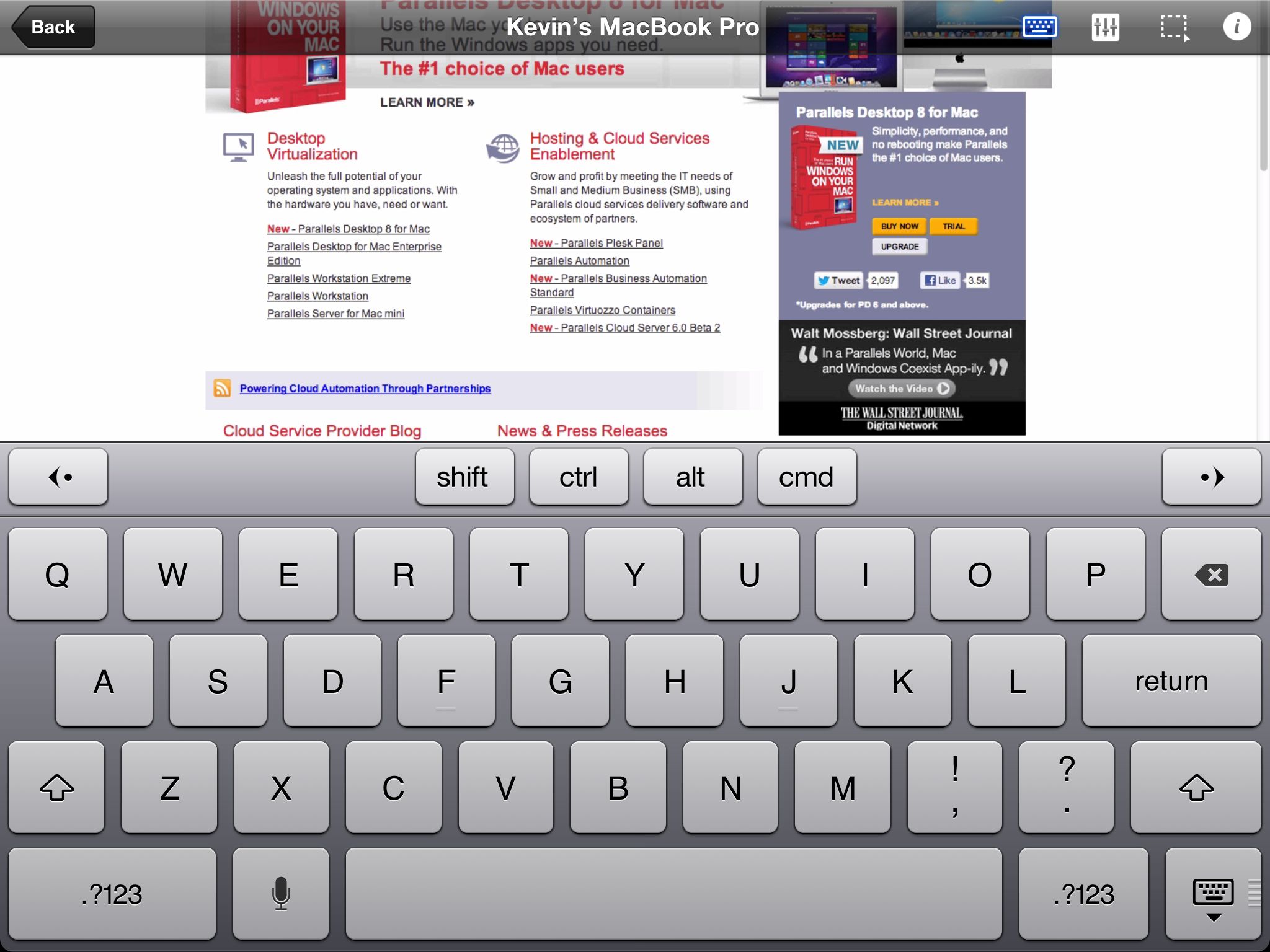 parallels mobile keyboard