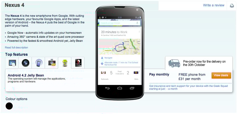LG Nexus 4 Carphone Warehouse