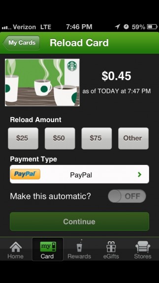 Reload Giftcard from the app