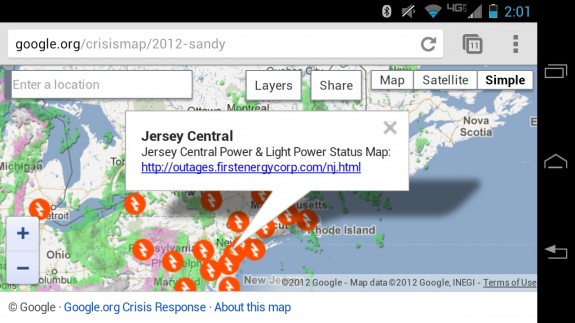 Sandy Crisis Map Power Outages