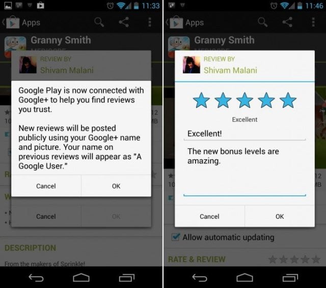 Google Play Google+ names