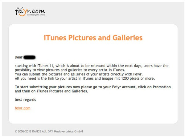 iTunes 11 Feiyr email