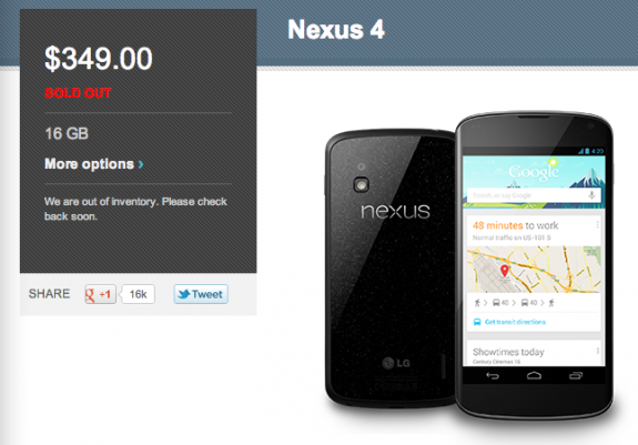 16GB Nexus 4 Out of Stock Again